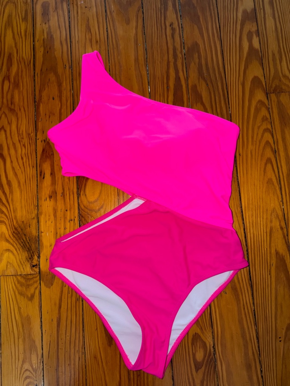 One-Shoulder One-Piece Swimsuit - Hot Pink